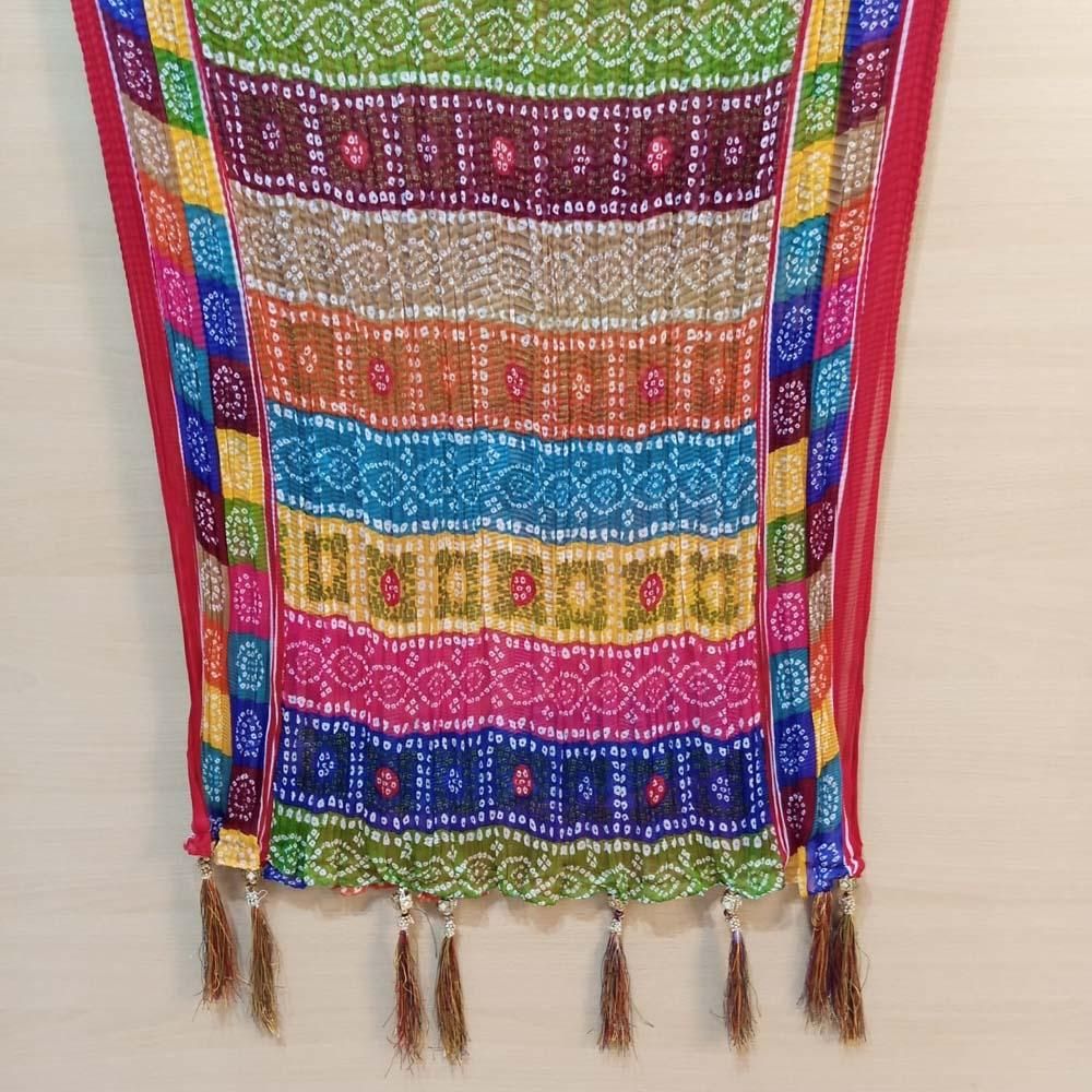 Zardi- Chiffon Crush Dupatta With Bottom Tassel  Multi  ZD615-1