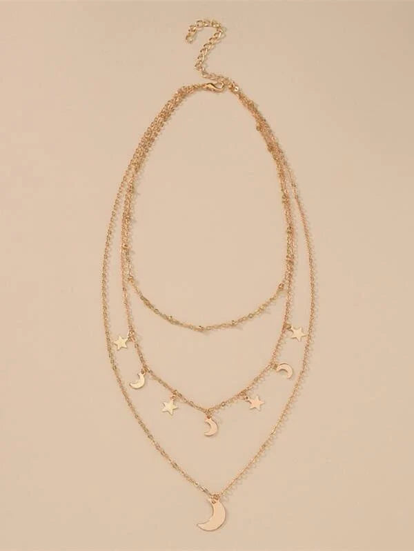 Shein - Layered Necklace With A Star And Moon Pendant