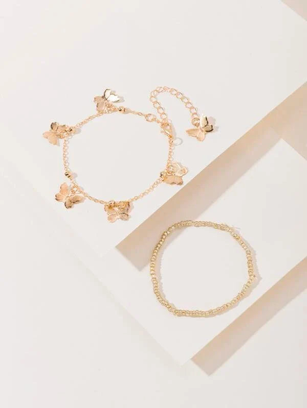 Shein - Butterfly Pendant Bracelet 2 Pieces