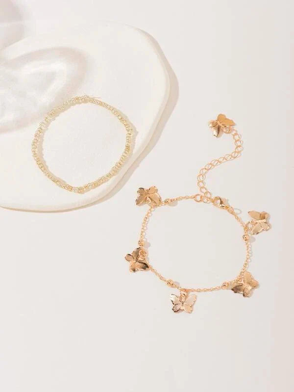 Shein - Butterfly Pendant Bracelet 2 Pieces