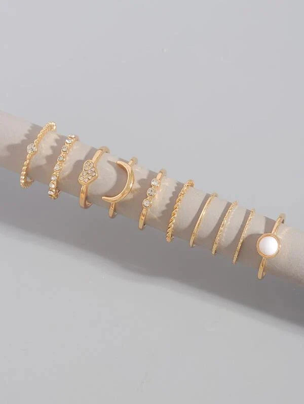 Shein - Rhinestone Ring Heart Decoration 10 Pcs