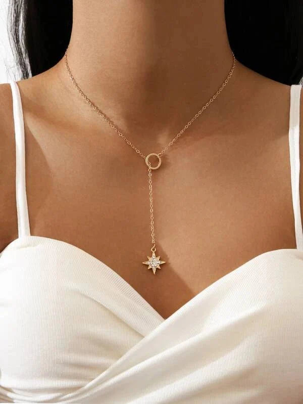 Shein - Y-Shaped Pendant With Rhinestone Decor, Circular Shape And Star Pendant