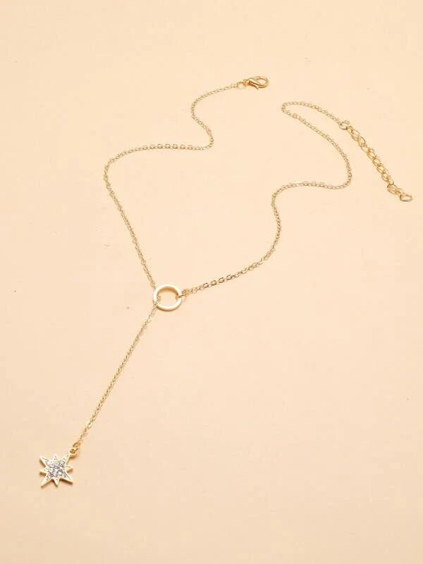 Shein - Y-Shaped Pendant With Rhinestone Decor, Circular Shape And Star Pendant