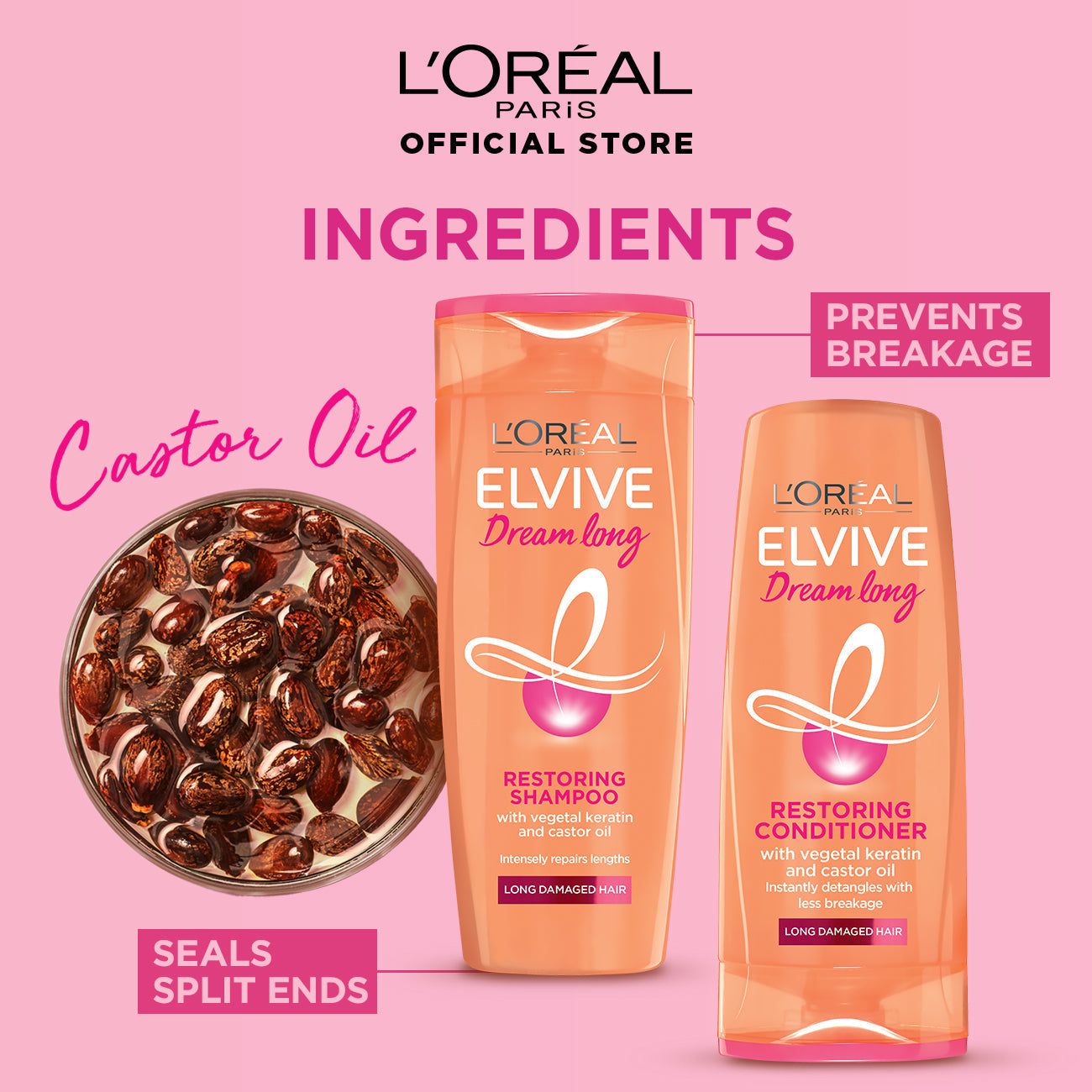 Dream Long L'Oreal Paris- Elvive Dream Long Shampoo 360 ml - For Longer & Stronger Hair
