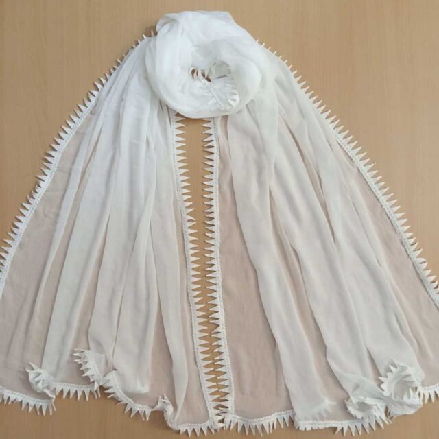 Zardi- Chiffon Dupatta With 4 Sided Lace – Large – White – ZD884
