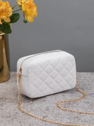 Shein - Minimalist Quilted Chain Crossbody Bag- White