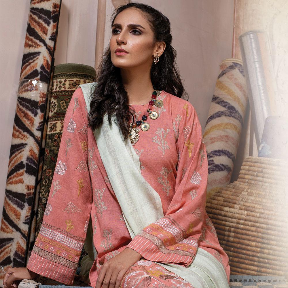 Lakhany Slub Peach 3 Piece Embroidered Suit by LSM WEC 5021